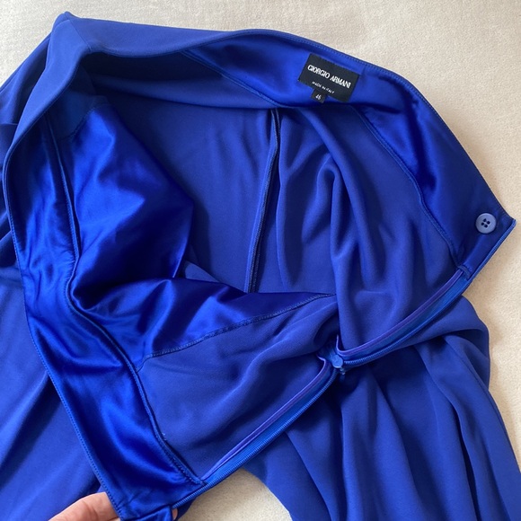 Giorgio Armani black label wide leg flowy pants, electric blue, silk insert IT46 - Picture 10 of 15